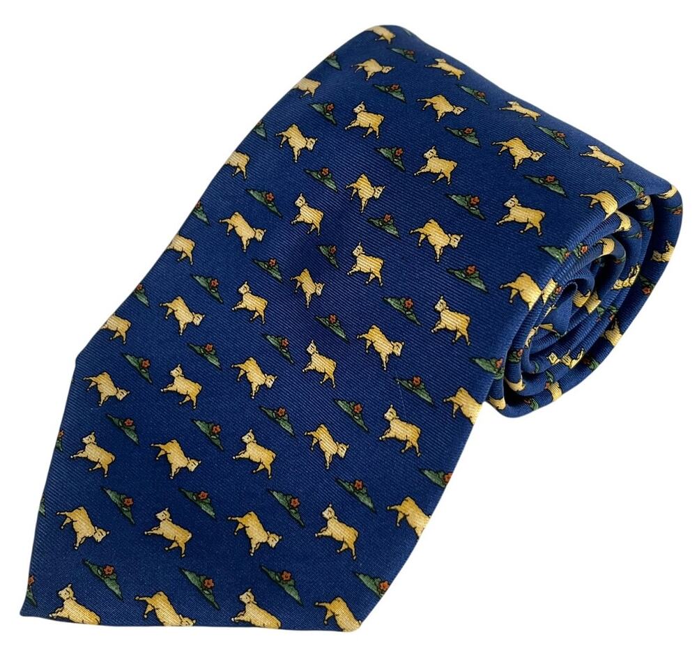 Beaufort de Rack Navy Blue Lamb Sheep Print Novelty Silk Necktie Italy 57x4